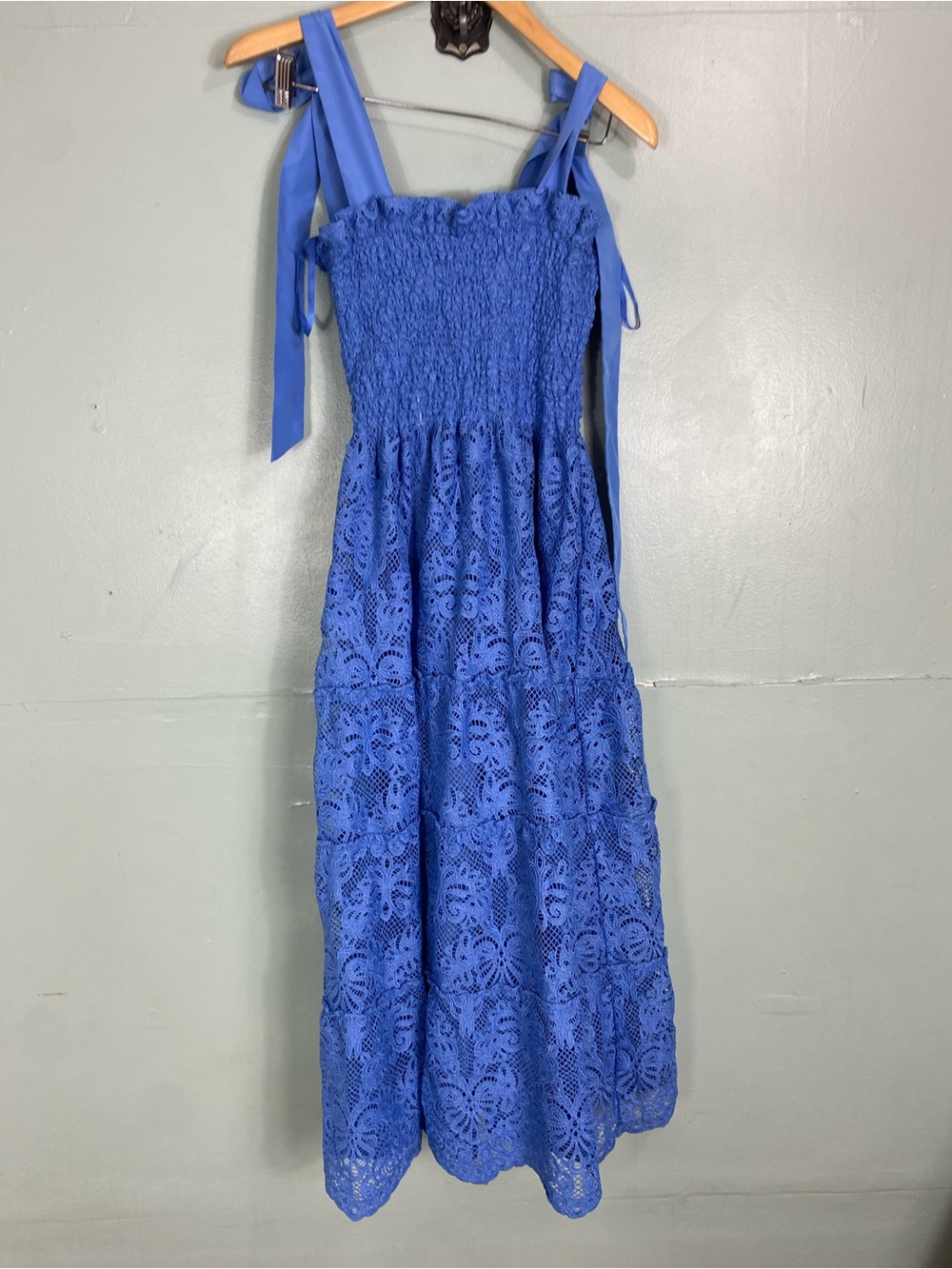 Hill House The Ribbon Ellie Nap Dress Blue Lace Eyelet Medium - Picture 2 of 7